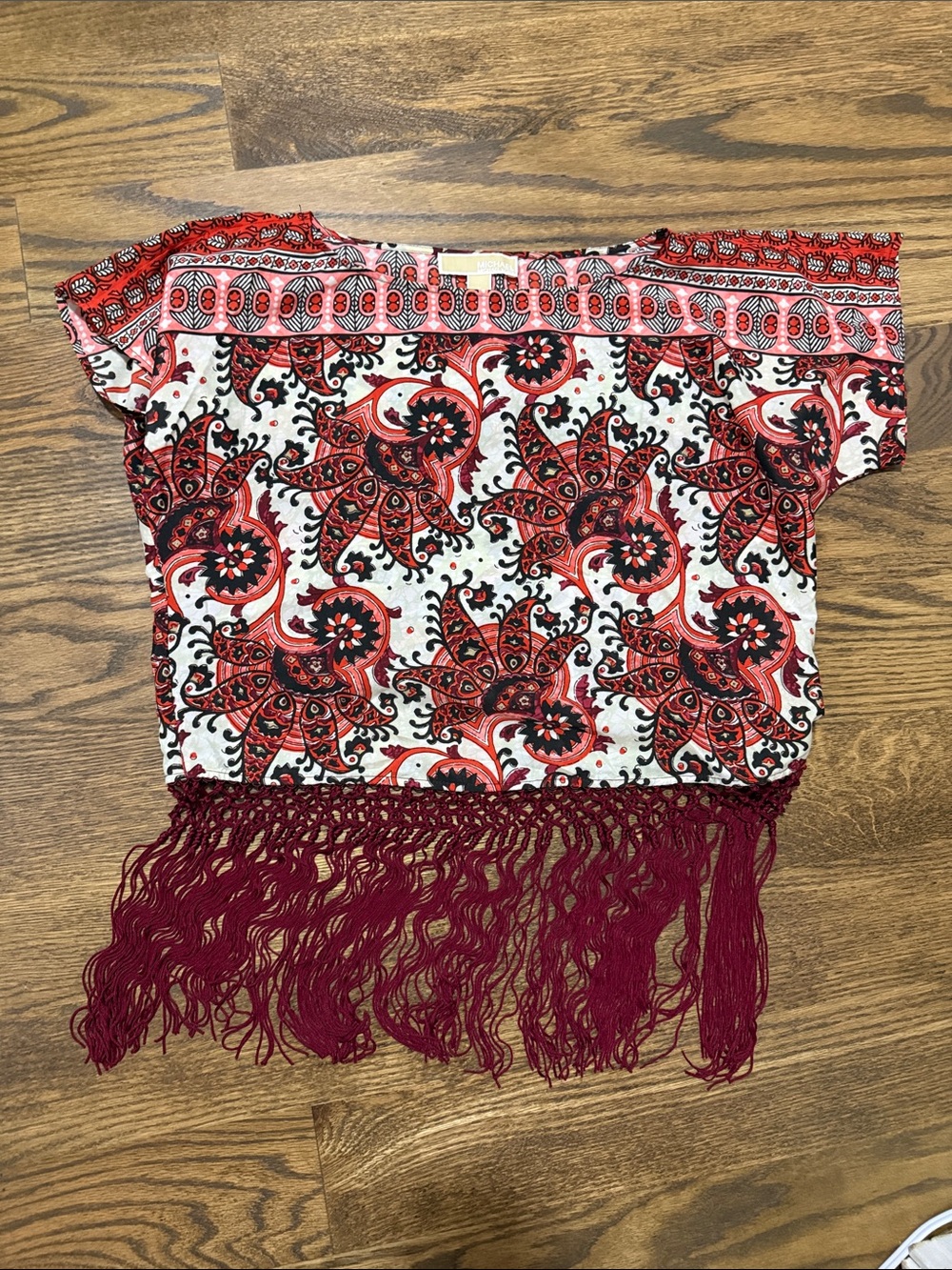 Michael Kors Red Paisley Fringe Crop Top